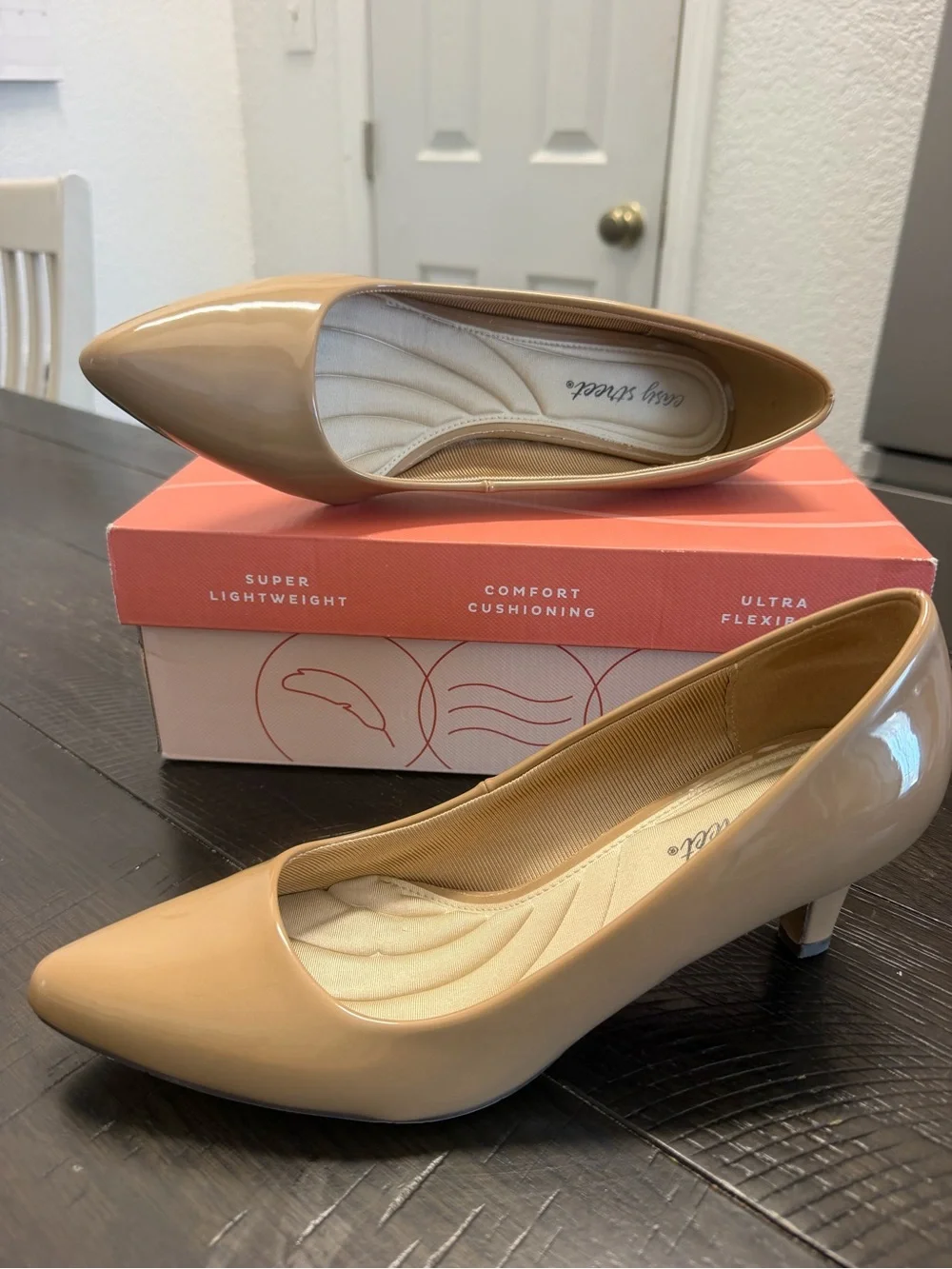 Classic Pointed-Toe Nude Patent Pumps - Comfort Cushioned Heel